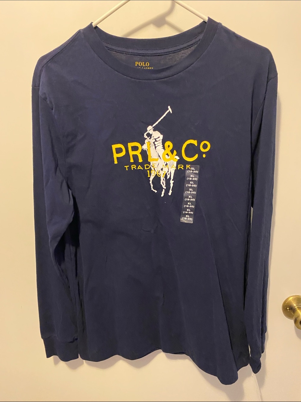 Polo by Ralph Lauren Navy Long-Sleeve Shirt with Yellow PRL & White Polo Player